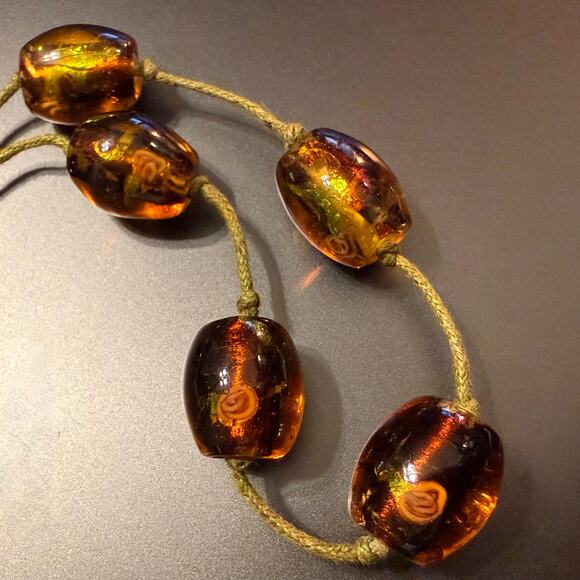 Handcrafted Artisan Amber & Green Glass Beaded  Necklace - Picture 7 of 7